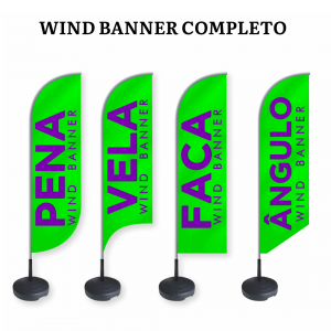 WIND BANNER COMPLETO Tecido: Dupla-Face (sem transparência) -  Base Plástica Redonda Preta Pena, ângulo, Faca e vela Impressão colorida Tecido TecnoPoli 100% Poliéster COSTURADO Estrutura de fibra desmontável